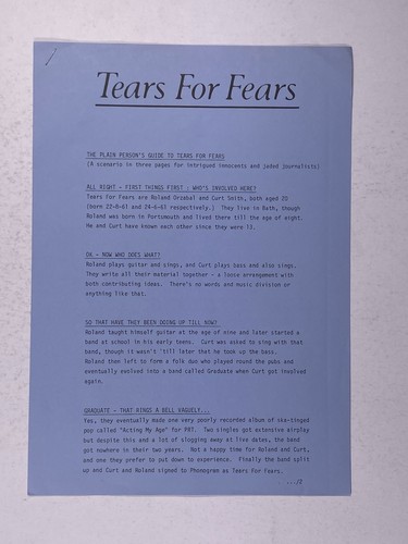 Tears for fears press - for,